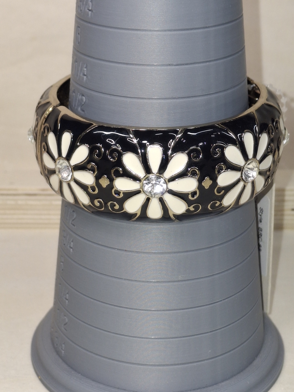 Amrita Singh Black and Cream Floral Enamel Bangle with Crystals